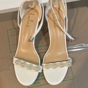 Lulu's White Crystal Embellished Heels